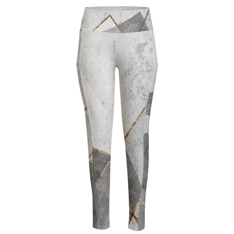 Step into elegance with the Gold-Trimmed Geometric Leggings, featuring a modern marble-like design in muted tones highlighted by gold geometric lines. Crafted for ultimate comfort and versatility, they’re perfect for yoga, fitness, or a chic athleisure look.