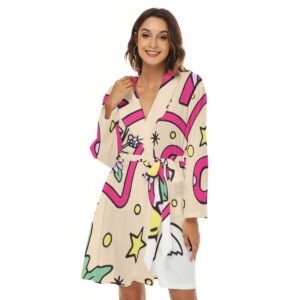 Make a bold statement with this Graphic Print Small Robe, designed with a lively pattern to add personality to your loungewear collection. Whether you're sipping coffee or preparing for the day, this lightweight robe with an adjustable waist ensures both comfort and style.