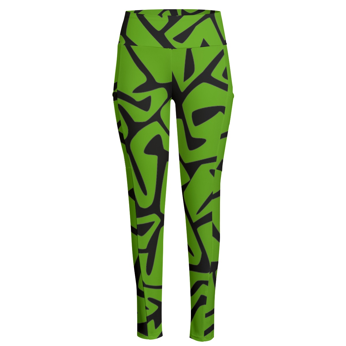Stand out with the striking Electric Green Abstract Pattern Leggings. Designed for comfort and style, these leggings boast a bold green geometric print that’s sure to turn heads wherever you go.