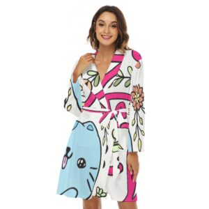 Elevate your cozy moments with this Colorful Cartoon Cat and Floral Robe. Showcasing a unique mix of quirky illustrations and bright colors, this robe is a perfect blend of comfort and personality. Wrap yourself in soft fabric while expressing your playful side!