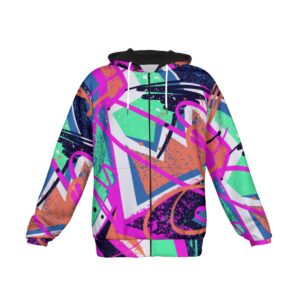 Add an explosion of color to your wardrobe with the Vibrant Graffiti Heavy Fleece Zip Hoodie. This graffiti-inspired masterpiece brings energy and vibrance to your everyday look while keeping you cozy with its warm, high-quality fleece fabric. Be bold. Be creative. Be you.