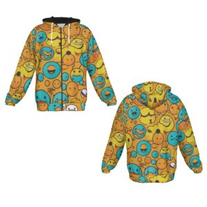 Stay snug and showcase your fun side with the Emoji Chaos Heavy Fleece Zip-Up Hoodie. Covered in quirky, colorful emojis, this hoodie is a must-have for anyone who loves standout streetwear. Its heavy fleece material ensures you stay warm without sacrificing style. Let your hoodie do the talking—no words needed!