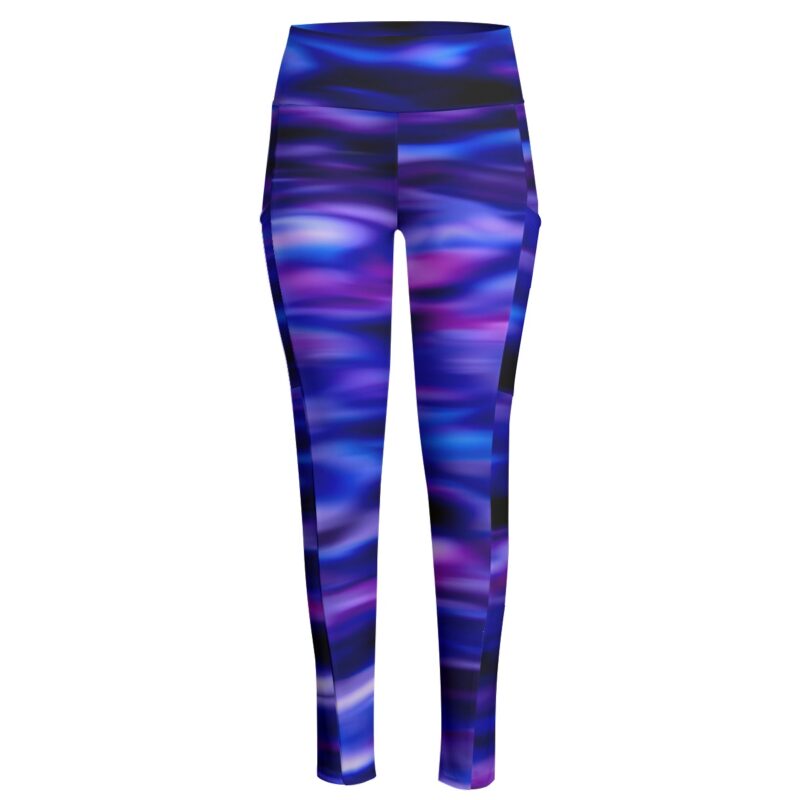 Channel the beauty of the aurora with these striking leggings. The smooth blend of vibrant purples and blues creates a dreamy, otherworldly vibe, while the high-waisted design ensures a flattering and secure fit. Ideal for workouts or casual wear.