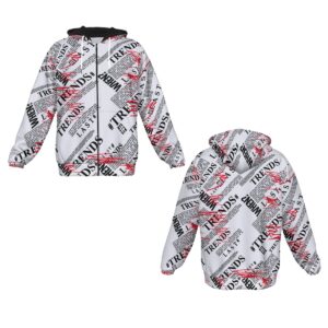 Step into the spotlight with the Trending Now Heavy Fleece Zip Hoodie. Its unique newspaper-print design and vivid splashes of red create a standout look that’s impossible to ignore. Made with premium fleece, this hoodie 