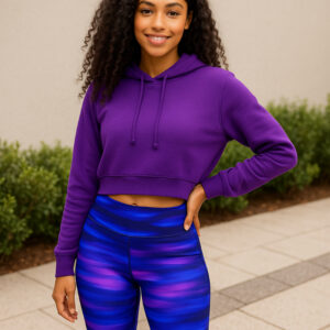 Channel the beauty of the aurora with these striking leggings. The smooth blend of vibrant purples and blues creates a dreamy, otherworldly vibe, while the high-waisted design ensures a flattering and secure fit. Ideal for workouts or casual wear.
