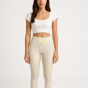 Strike a balance between calm and bold with the Neutral Lightning High-Waisted Leggings. The soft beige tones, contrasted by neon yellow lightning patterns, make these leggings a versatile yet eye-catching addition to your wardrobe.