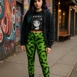 Stand out with the striking Electric Green Abstract Pattern Leggings. Designed for comfort and style, these leggings boast a bold green geometric print that’s sure to turn heads wherever you go.