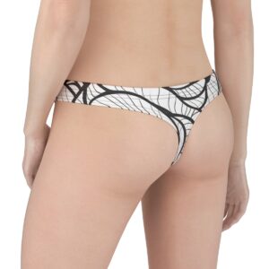 White thong with bold black rose outline designs, featuring a high-contrast, minimalist floral aesthetic.