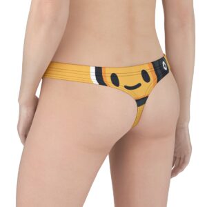 White thong with yellow side panels featuring a cute cartoon astronaut with a yellow visor and a cheerful face, adding playful, space-inspired vibes.