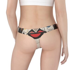 Thong featuring an abstract design with bold geometric shapes, vivid red and yellow accents, and a prominent eye motif for an edgy, artistic look.