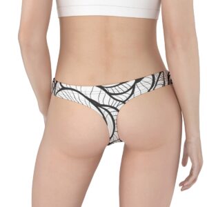 White thong with bold black rose outline designs, featuring a high-contrast, minimalist floral aesthetic.