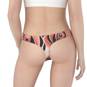 Thong with an abstract rose swirl design in bold crimson, black, and blush tones, creating a hypnotic, dynamic aesthetic.