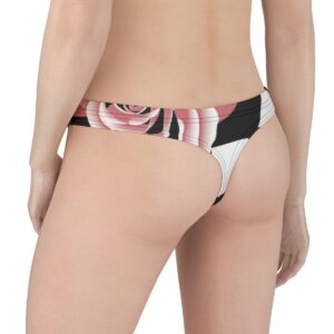 Thong featuring a bold black-and-white checkered pattern with a contrasting soft pink rose design for a chic, edgy aesthetic.