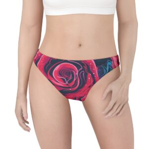 Thong featuring a vibrant neon rose design in shades of fuchsia, crimson, and electric blue with bold, swirling patterns for an edgy, cosmic vibe.