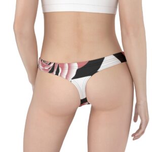 Thong featuring a bold black-and-white checkered pattern with a contrasting soft pink rose design for a chic, edgy aesthetic.