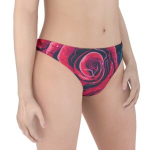 Thong featuring a vibrant neon rose design in shades of fuchsia, crimson, and electric blue with bold, swirling patterns for an edgy, cosmic vibe.