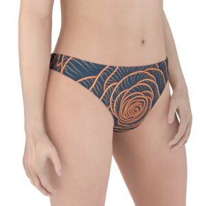 Navy thong with bold burnt orange rose swirl outlines, creating an edgy, sophisticated floral design with a fiery twist.